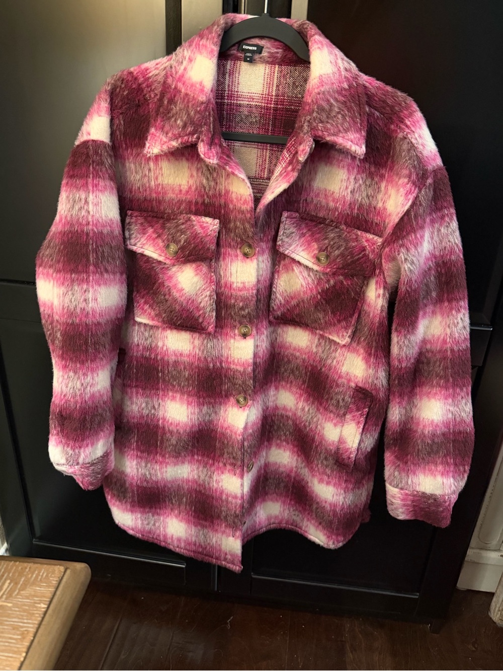 Express Pink Plaid Brushed Shacket